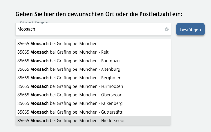 Beispiel für eine Ortssuche