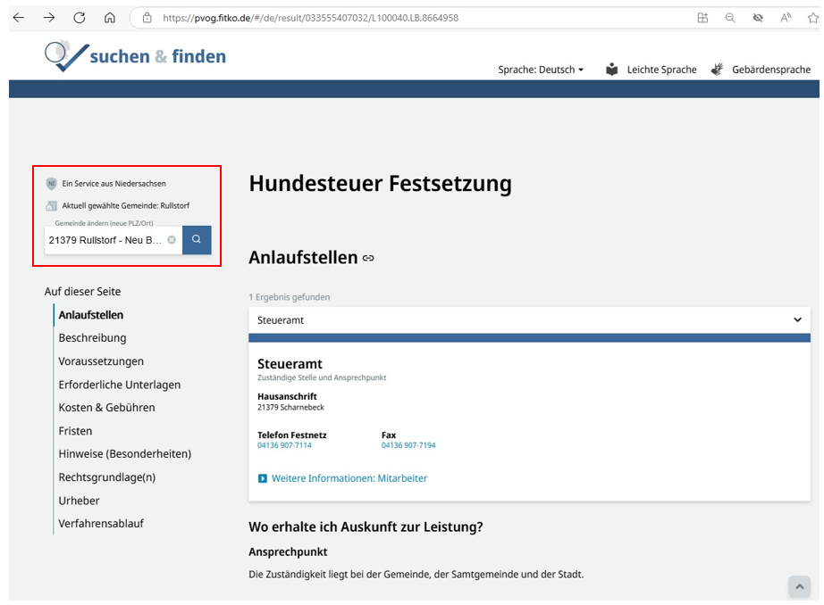 Beispiel für die Suche nach einer Verwaltungsleistung Beispiel für die Suche nach einer Verwaltungsleistung